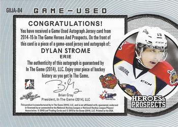 2014-15 In The Game Heroes & Prospects - Game Used Auto Jersey Blue #GUJ-04 Dylan Strome Back