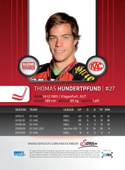 2011-12 Austrian EBEL #EBEL-033 Thomas Hundertpfund Back