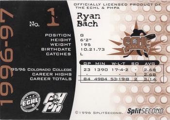 1996-97 SplitSecond Toledo Storm (ECHL) #NNO Ryan Bach Back