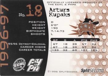1996-97 SplitSecond Toledo Storm (ECHL) #NNO Arturs Kupaks Back