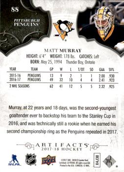 2017-18 Upper Deck Artifacts #88 Matt Murray Back