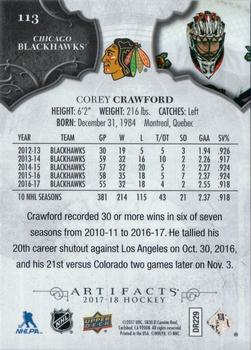 2017-18 Upper Deck Artifacts #113 Corey Crawford Back