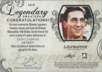2014-15 In The Game Ultimate Memorabilia - Ultimate Legendary Sweaters Jersey #LS-TL1 Ted Lindsay Back