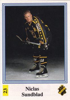 1991-92 Semic Elitserien (Swedish) Stickers #23 Niklas Sundblad Front