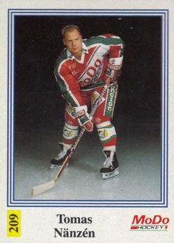 1991-92 Semic Elitserien (Swedish) Stickers #209 Tomas Nanzen Front