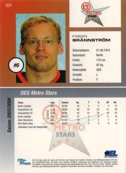 2003-04 Playercards (DEL) #31 Fabian Brannstrom Back