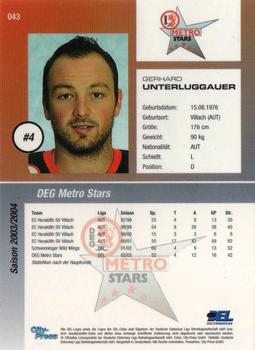2003-04 Playercards (DEL) #43 Gerhard Unterluggauer Back