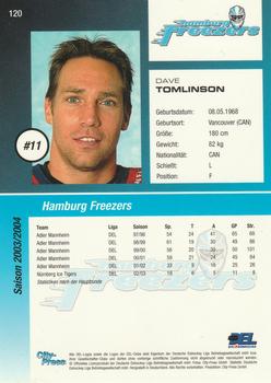 2003-04 Playercards (DEL) #120 Dave Tomlinson Back