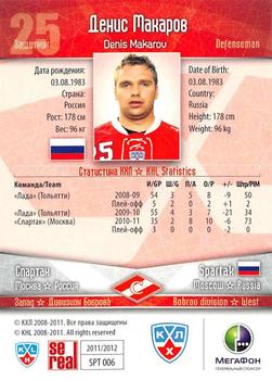 2011-12 Sereal KHL Basic Series - Silver Parallel #SPT006 Denis Makarov Back