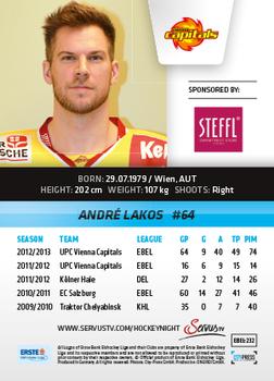 2013-14 Austrian EBEL #232 Andre Lakos Back