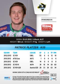 2013-14 Austrian EBEL #254 Patrick Platzer Back