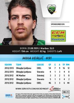 2013-14 Austrian EBEL #275 Miha Verlic Back