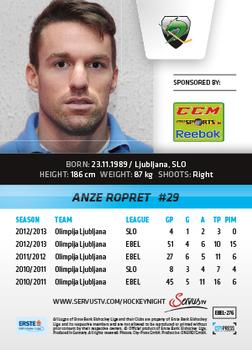 2013-14 Austrian EBEL #276 Anze Ropret Back
