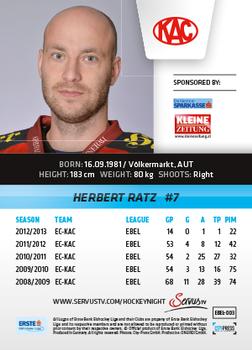 2013-14 Austrian EBEL #3 Herbert Ratz Back