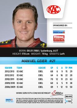 2013-14 Austrian EBEL #9 Manuel Geier Back