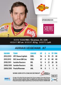 2013-14 Austrian EBEL #25 Adrian Veideman Back