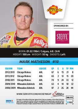 2013-14 Austrian EBEL #26 Mark Matheson Back