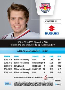 2013-14 Austrian EBEL #56 Luka Gracnar Back