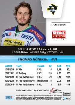 2013-14 Austrian EBEL #73 Thomas Honeckl Back