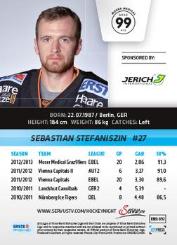 2013-14 Austrian EBEL #92 Sebastian Stefaniszin Back