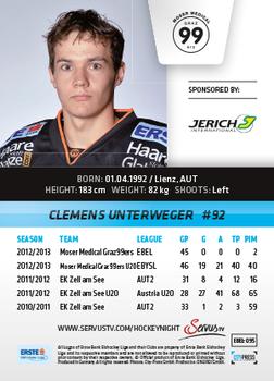 2013-14 Austrian EBEL #95 Clemens Unterweger Back