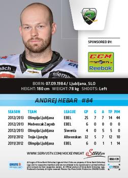 2013-14 Austrian EBEL #139 Andrej Hebar Back