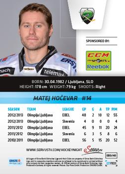 2013-14 Austrian EBEL #140 Matej Hocevar Back