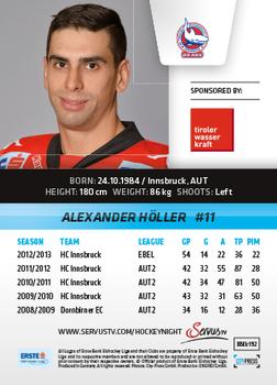 2013-14 Austrian EBEL #192 Alexander Holler Back