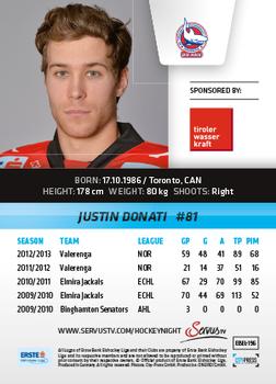 2013-14 Austrian EBEL #196 Justin Donati Back