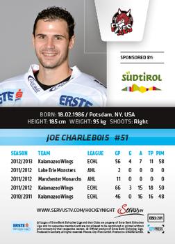 2013-14 Austrian EBEL #201 Joe Charlebois Back