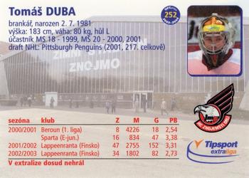 2003-04 Czech OFS #252 Tomas Duba Back