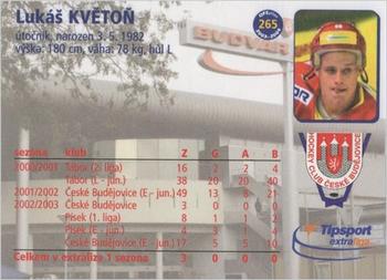 2003-04 Czech OFS #265 Lukas Kveton Back