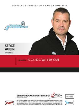 2015-16 Playercards Premium Series 1 (DEL) #DEL-060 Serge Aubin Back