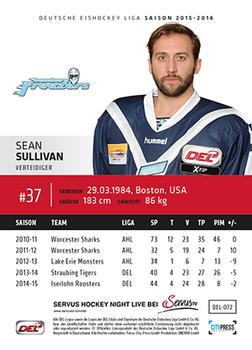 2015-16 Playercards Premium Series 1 (DEL) #DEL-072 Sean Sullivan Back