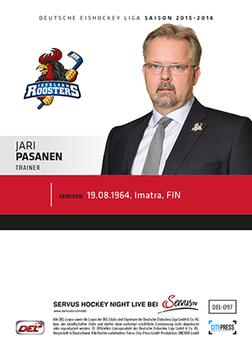 2015-16 Playercards Premium Series 1 (DEL) #DEL-097 Jari Pasanen Back