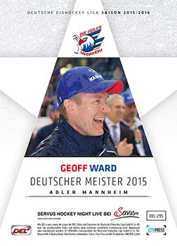 2015-16 Playercards Premium Series 1 (DEL) #DEL-295 Geoff Ward Back