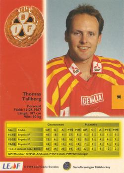 1994-95 Leaf Elit Set (Swedish) #1 Thomas Tallberg Back