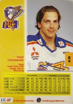 1994-95 Leaf Elit Set (Swedish) #19 Petri Liimatainen Back