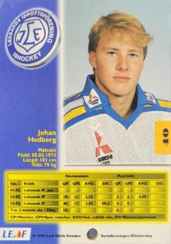 1994-95 Leaf Elit Set (Swedish) #40 Johan Hedberg Back