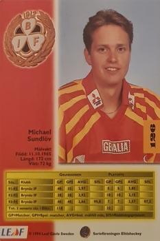 1994-95 Leaf Elit Set (Swedish) #126 Michael Sundlov Back