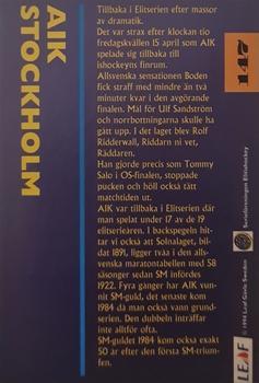 1994-95 Leaf Elit Set (Swedish) #147 AIK Logo Back
