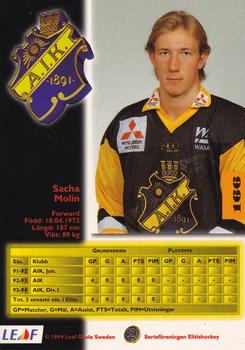 1994-95 Leaf Elit Set (Swedish) #166 Sacha Molin Back