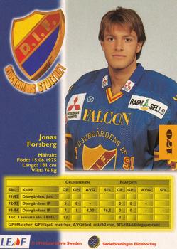 1994-95 Leaf Elit Set (Swedish) #170 Jonas Forsberg Back