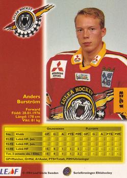 1994-95 Leaf Elit Set (Swedish) #173 Anders Burstrom Back