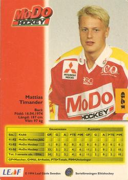 1994-95 Leaf Elit Set (Swedish) #179 Mattias Timander Back