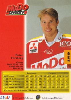 1994-95 Leaf Elit Set (Swedish) #189 Peter Forsberg Back
