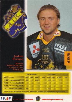 1994-95 Leaf Elit Set (Swedish) #192 Joakim Persson Back