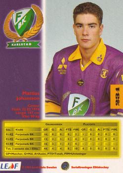 1994-95 Leaf Elit Set (Swedish) #234 Mathias Johansson Back