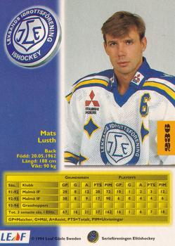1994-95 Leaf Elit Set (Swedish) #236 Mats Lusth Back