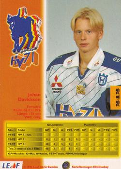 1994-95 Leaf Elit Set (Swedish) #242 Johan Davidsson Back